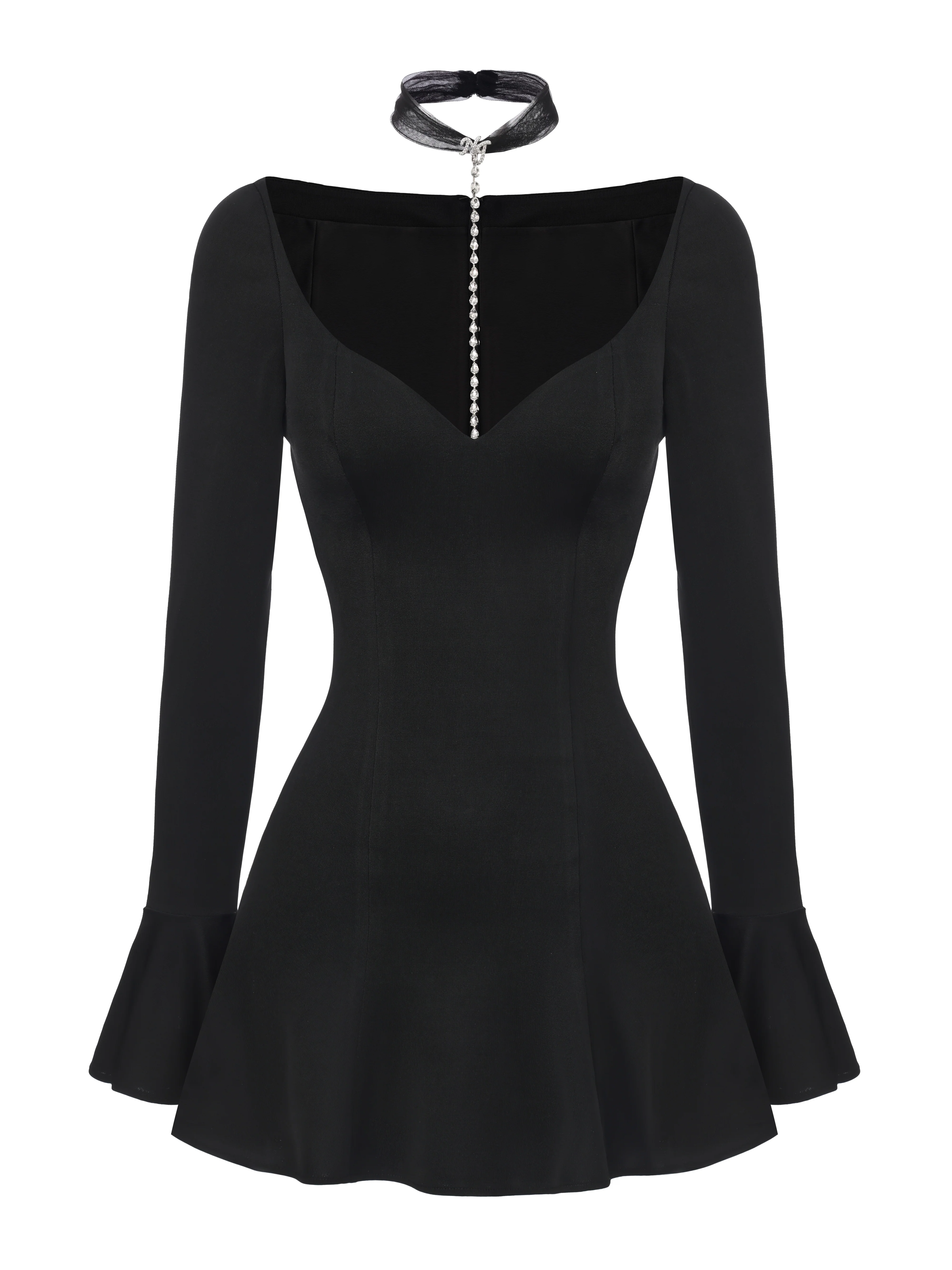 Alessandra Deep V Black Mini Dress - Image 12