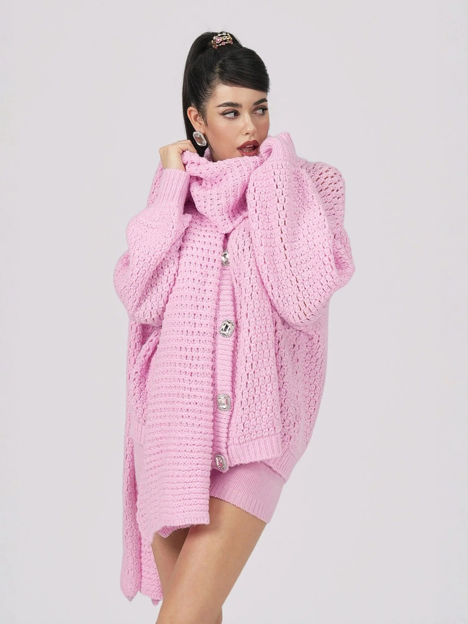Alexis Cardigan + Scarf Set (Pink) (Final Sale) - Image 5