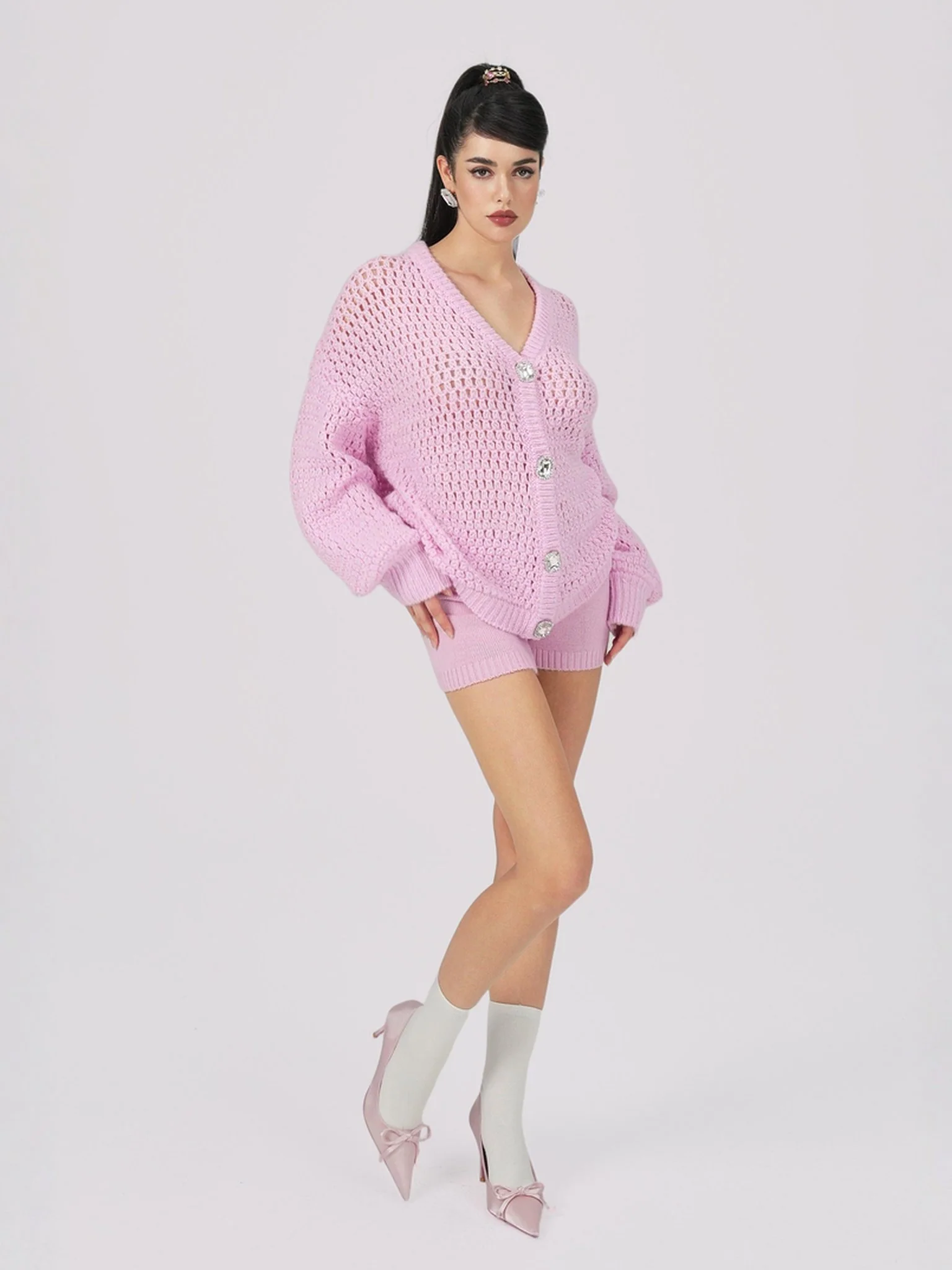 Alexis Cardigan + Scarf Set (Pink) (Final Sale) - Image 6