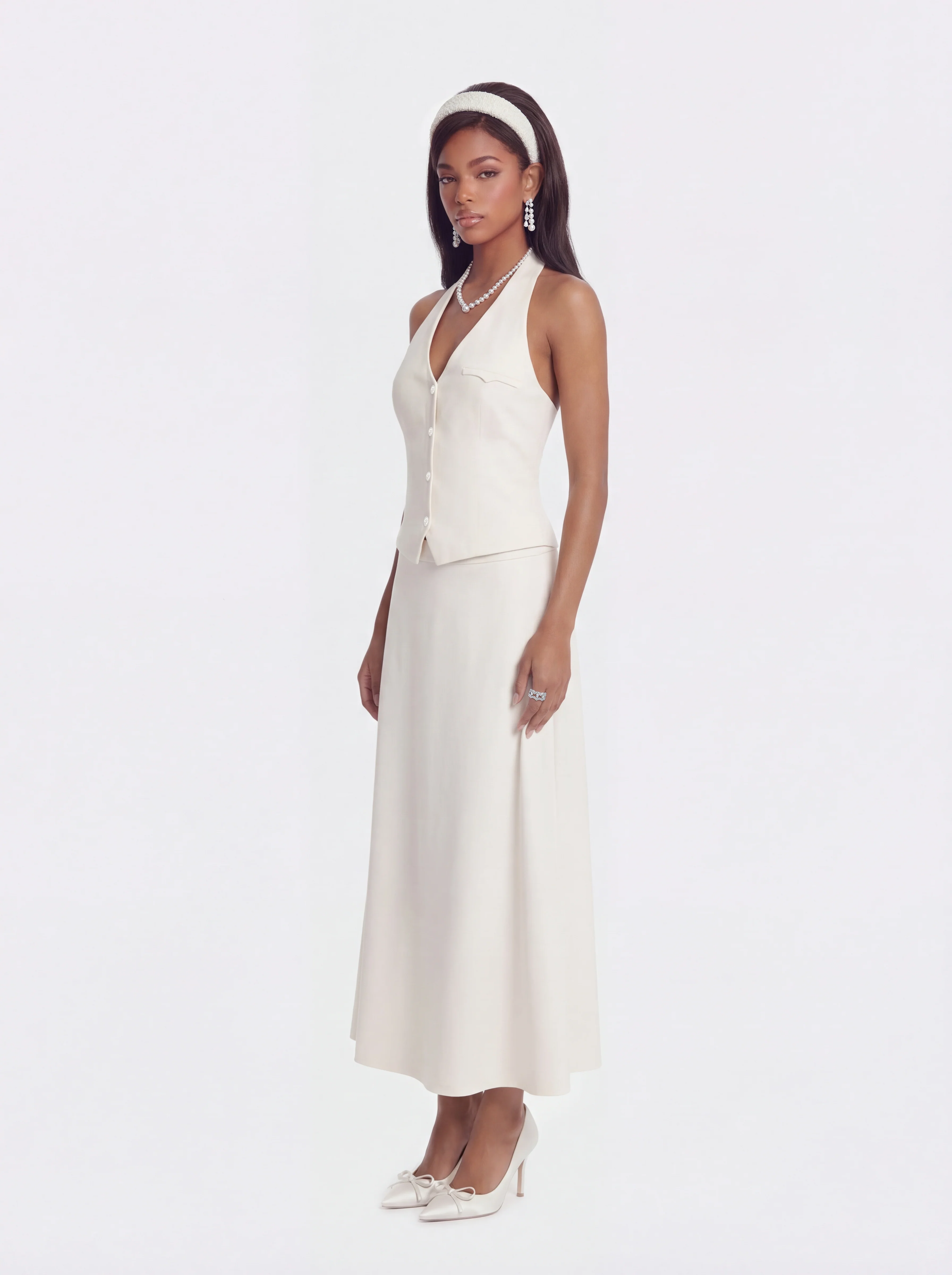 Amara Tailored Halter White Vest - Image 3