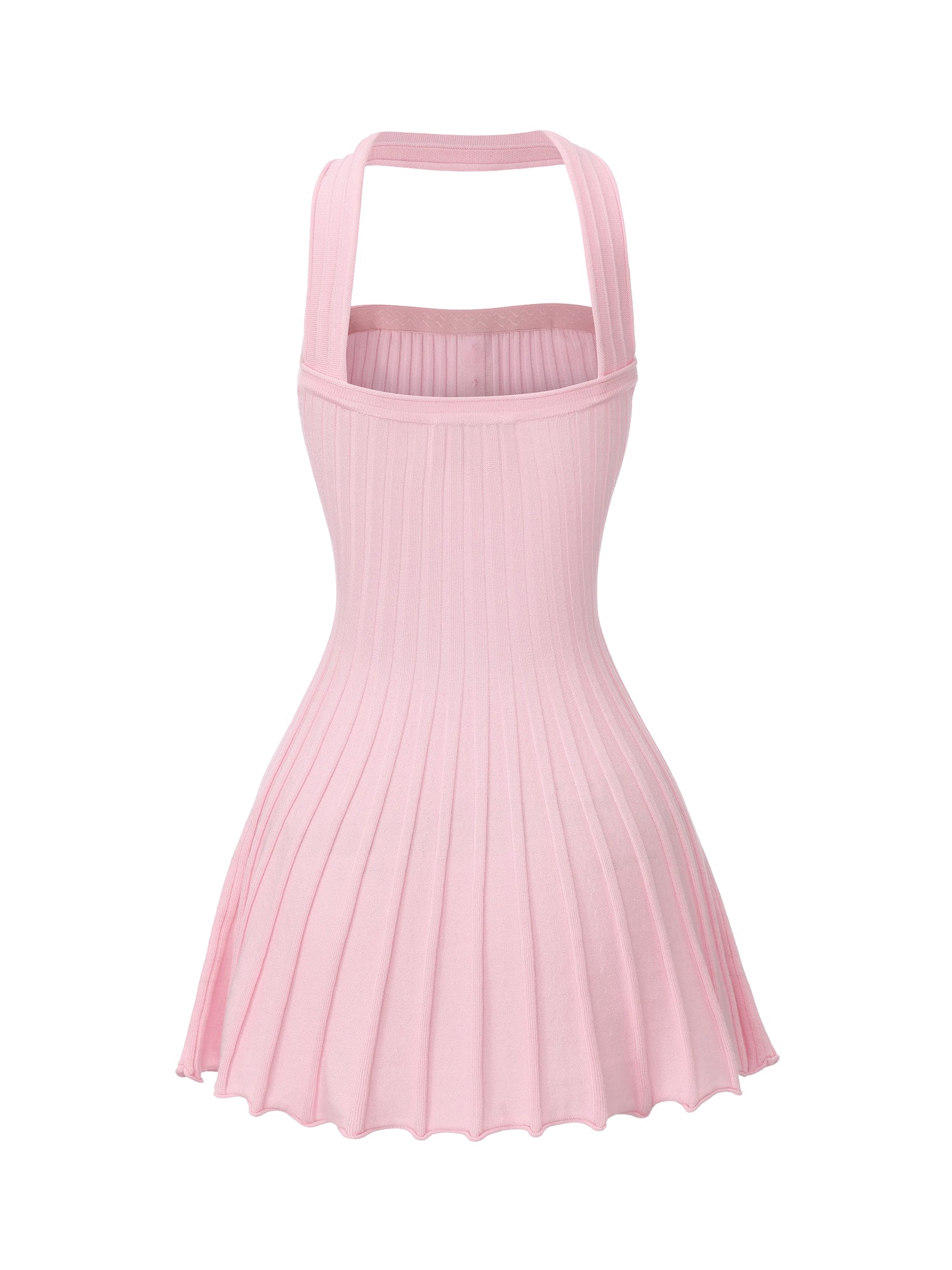 Ava Reverse Halter Pink Knit Flared Dress - Image 10