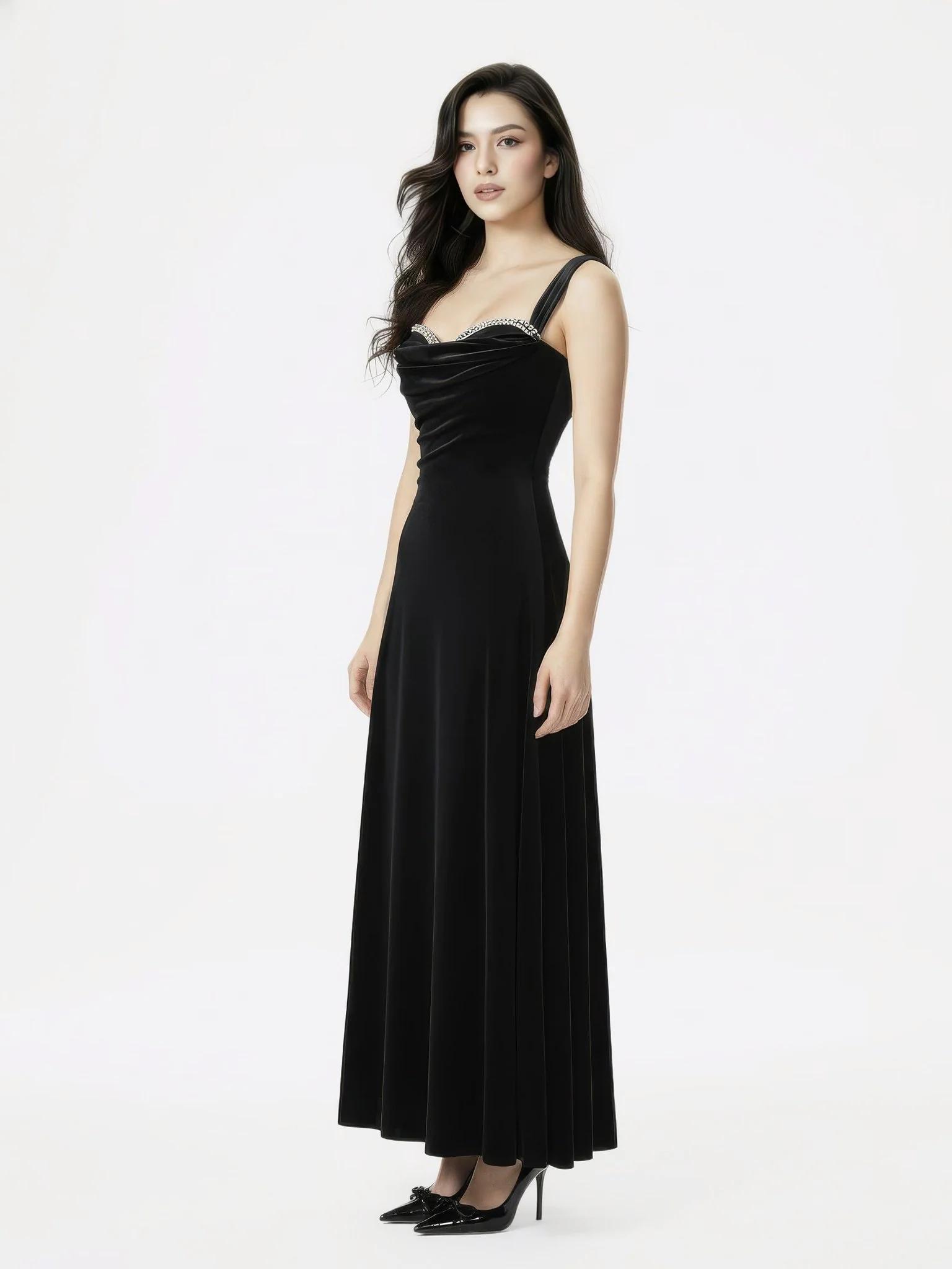Belle Velvet Maxi Dress (Black) - Image 2