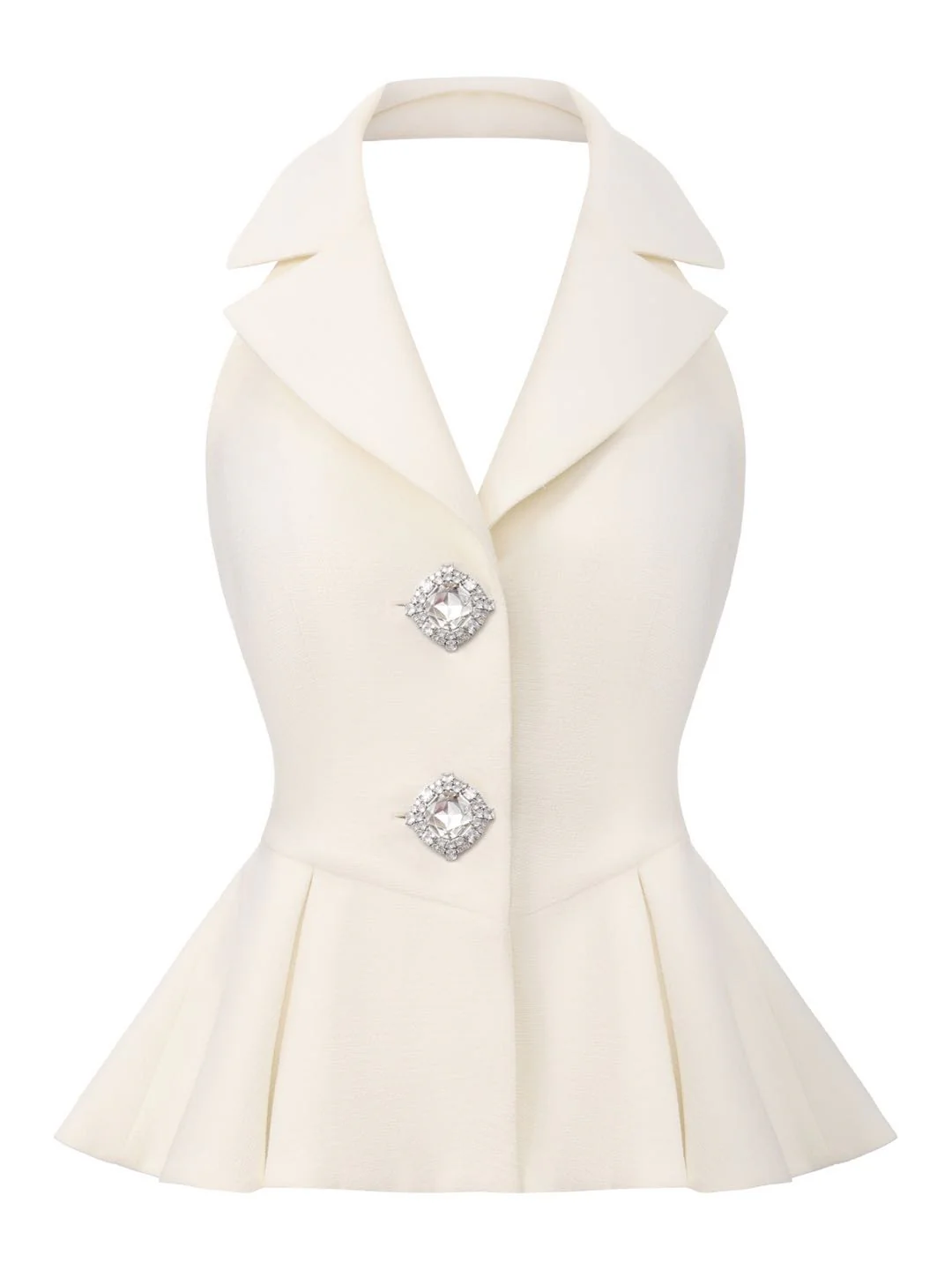 Camille Crystal-Button White Peplum Vest - Image 8