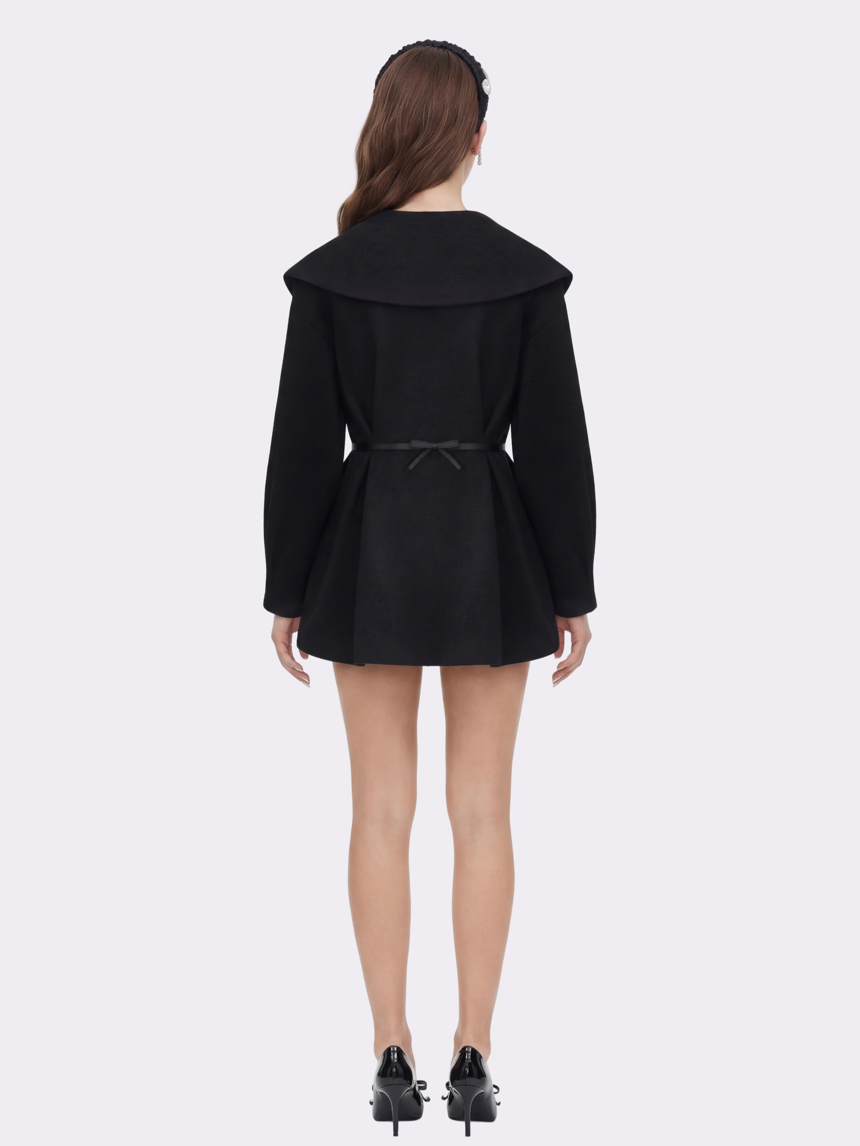 Claudine Bow-Back Wool Black Coat - Image 4
