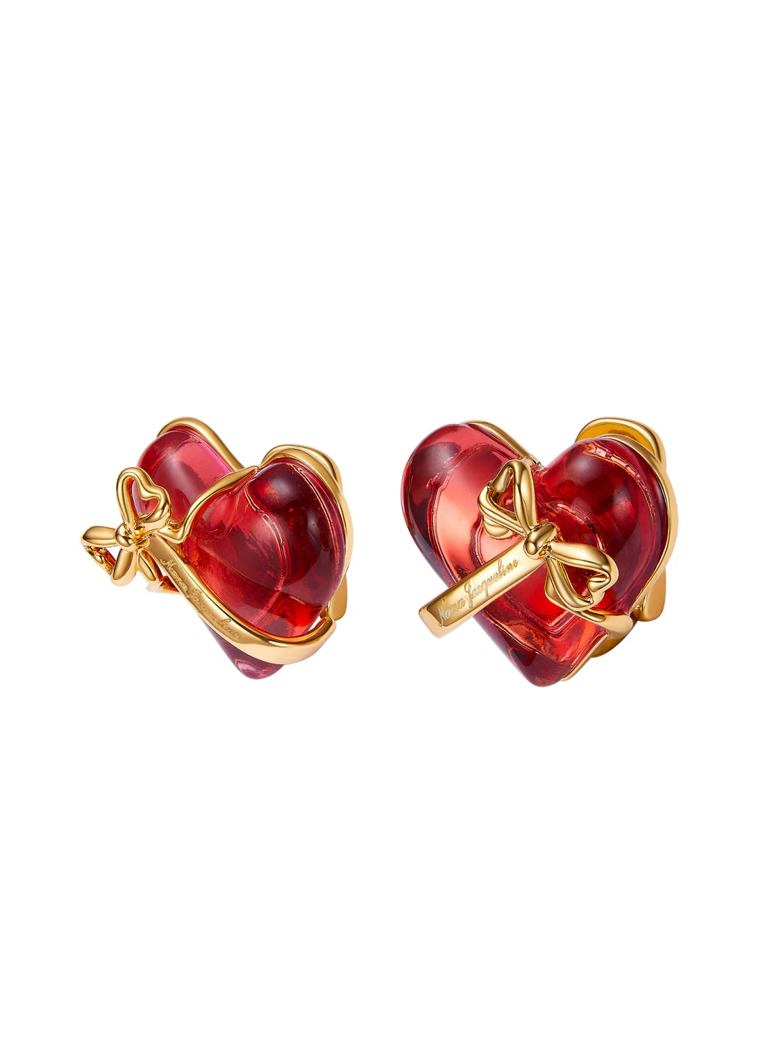 Eléa Bow-Ribbon Heart Red Earrings - Image 3