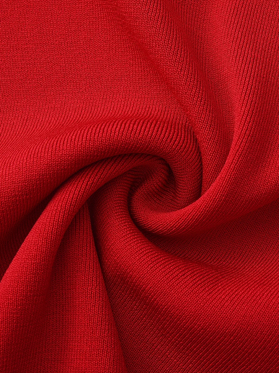 Elle Contrast Halter Red Knit Mini Dress - Image 11