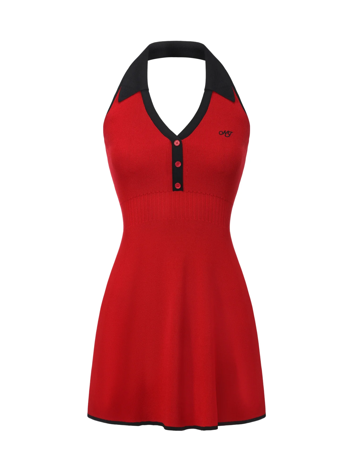 Elle Contrast Halter Red Knit Mini Dress - Image 12
