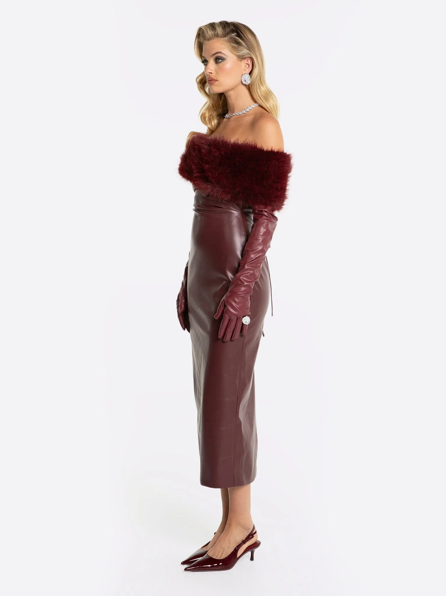Gabrielle Fur Maxi Dress (Red) - Image 6