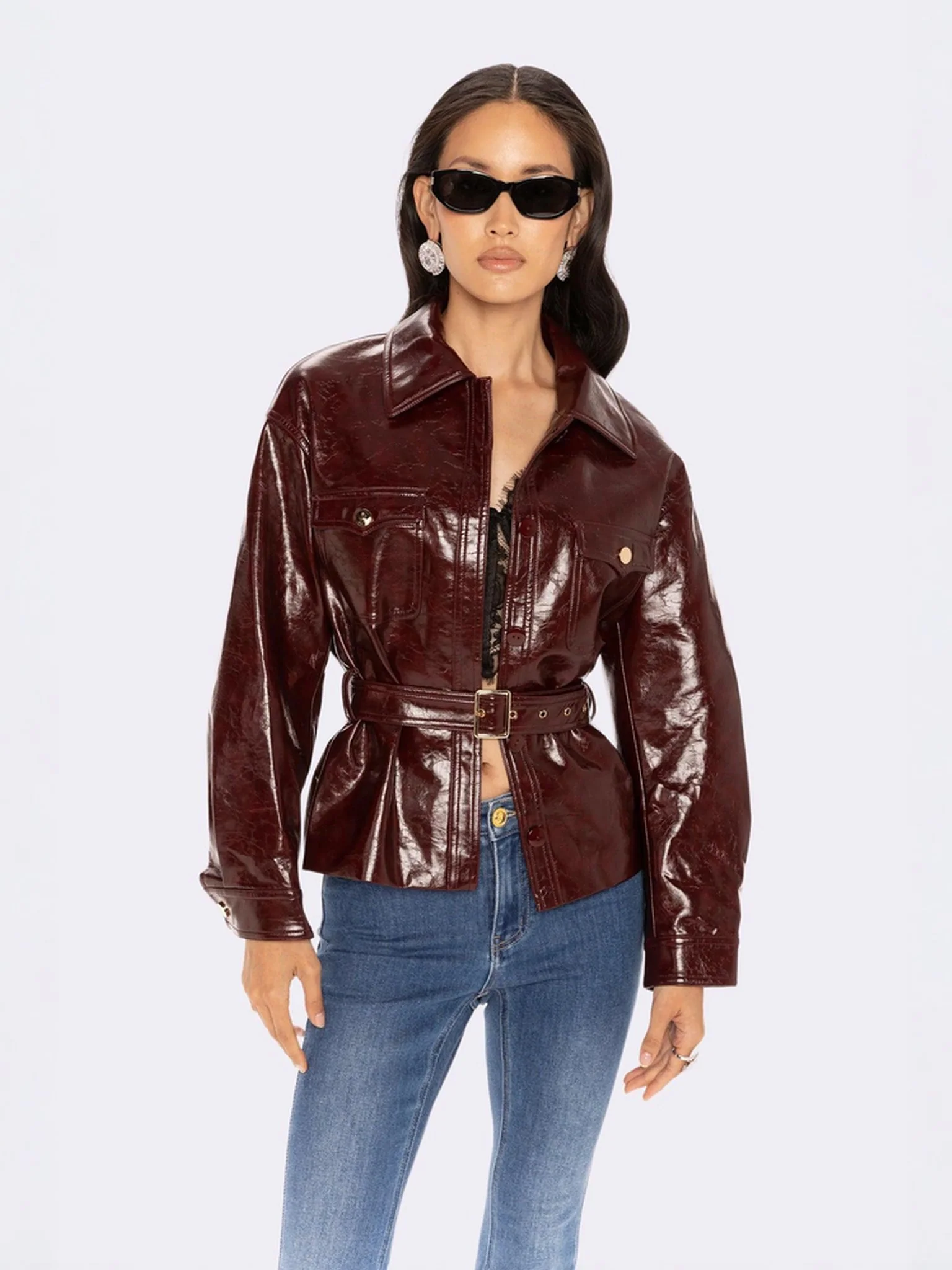 Isabella Vegan Leather Jacket (Claret) - Image 5