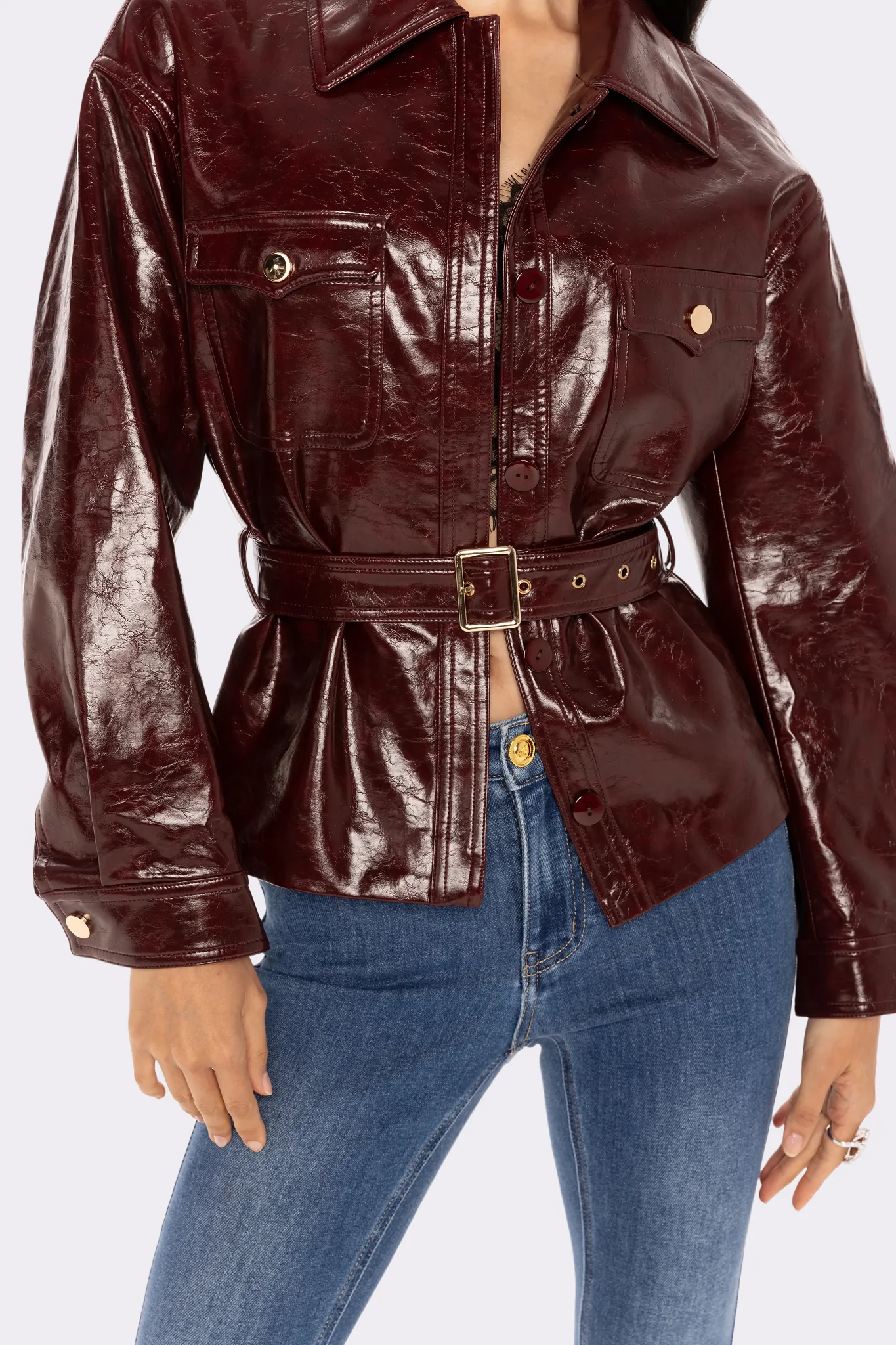 Isabella Vegan Leather Jacket (Claret) - Image 8