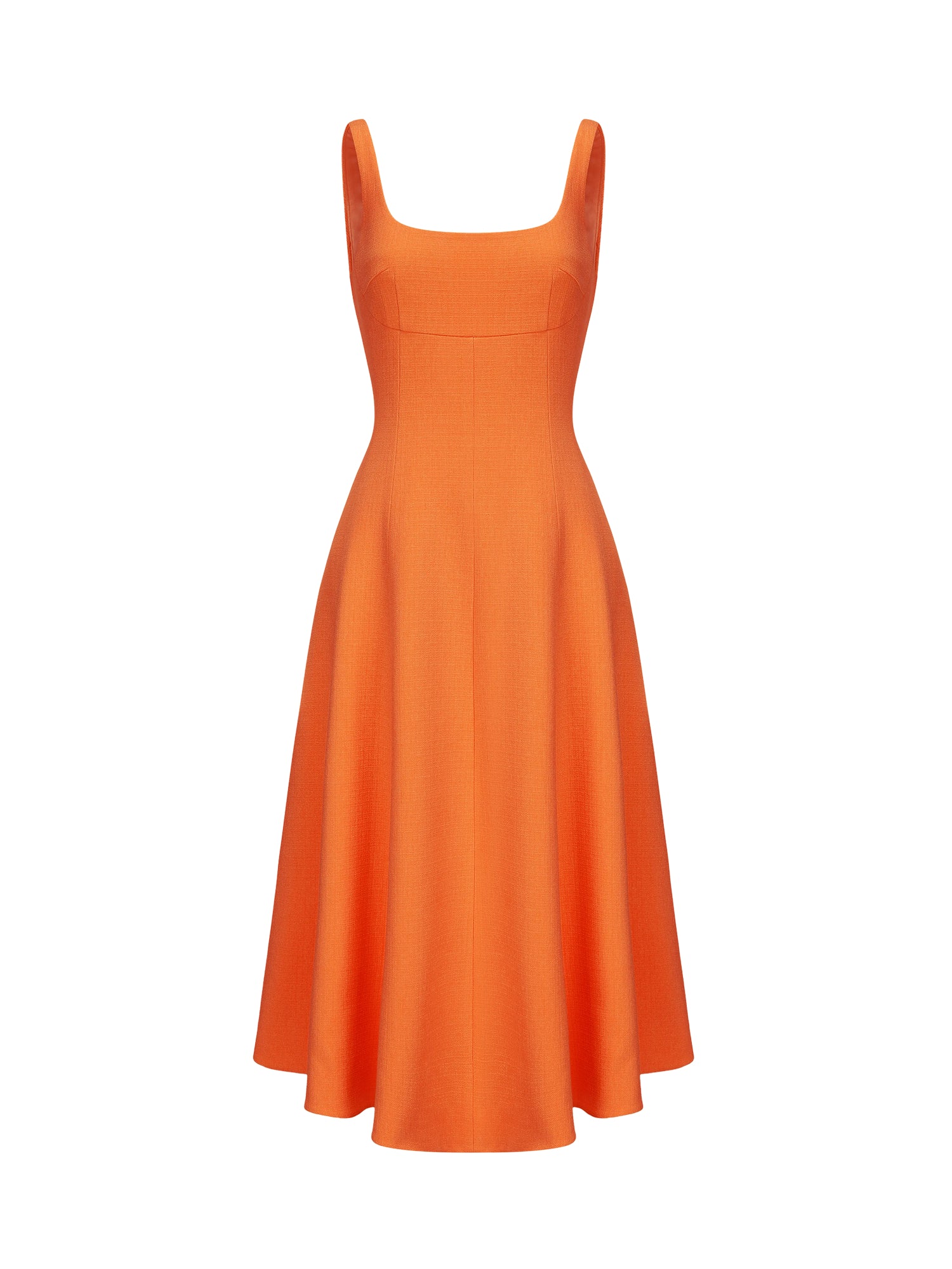 Josephine Square-Neck Orange Midi Dress - Image 12