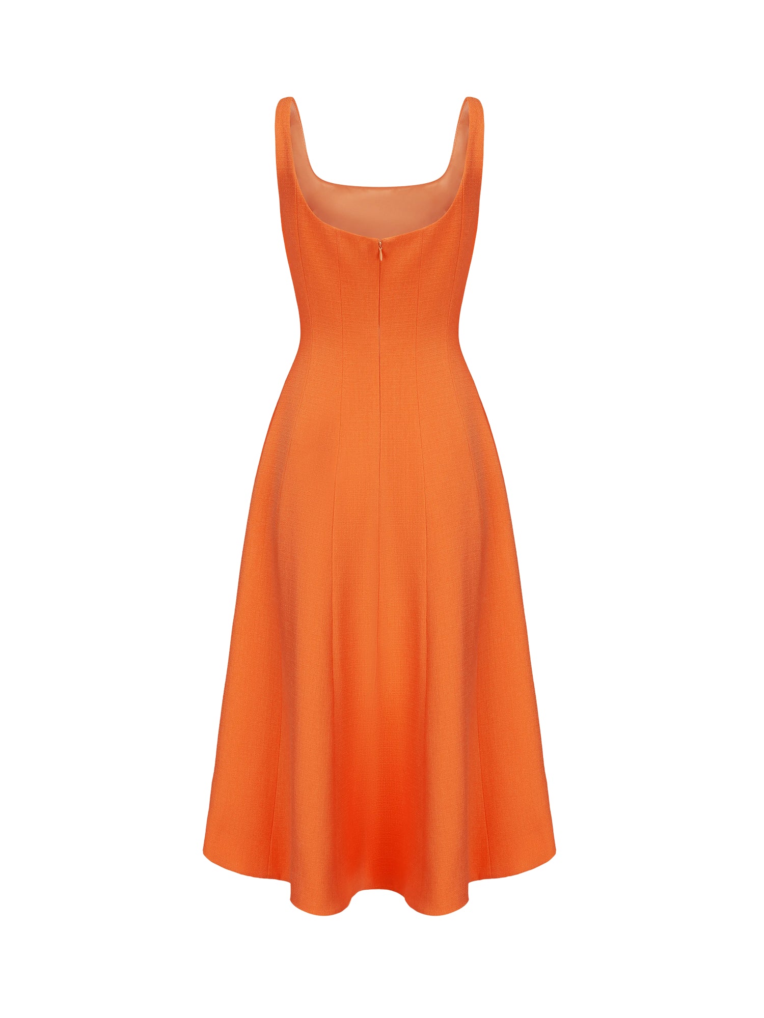 Josephine Square-Neck Orange Midi Dress - Image 13