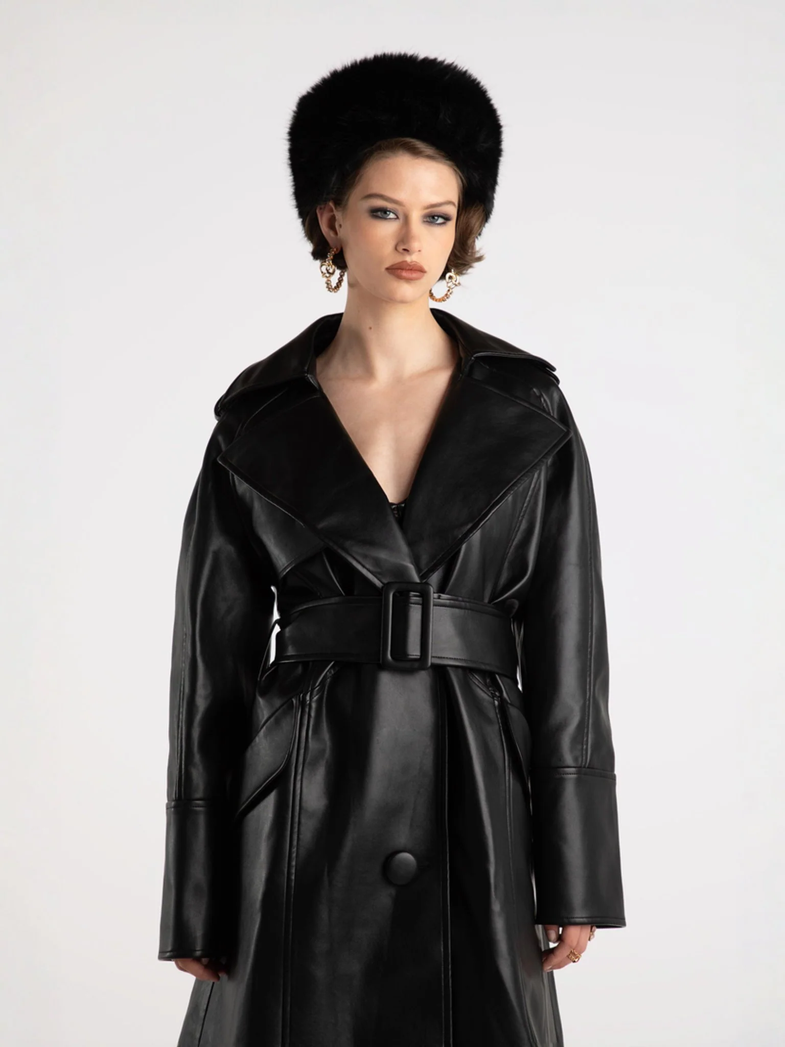 Keira Leather Trench Coat (Black) (Final Sale) - Image 3