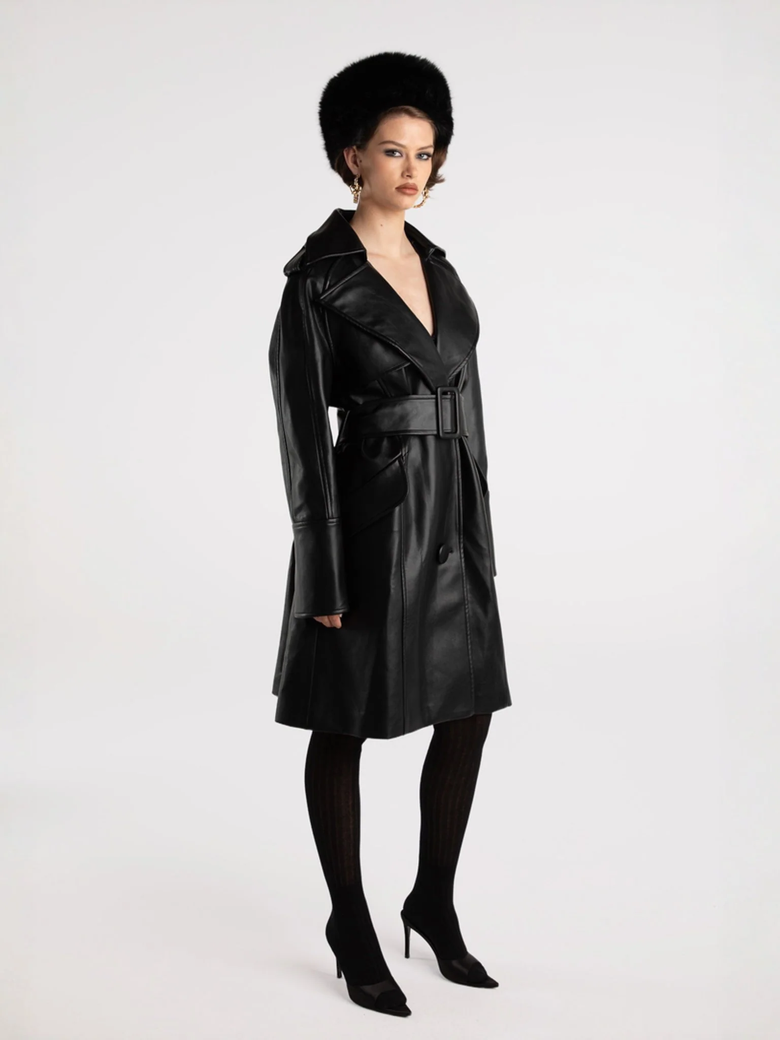 Keira Leather Trench Coat (Black) (Final Sale) - Image 4