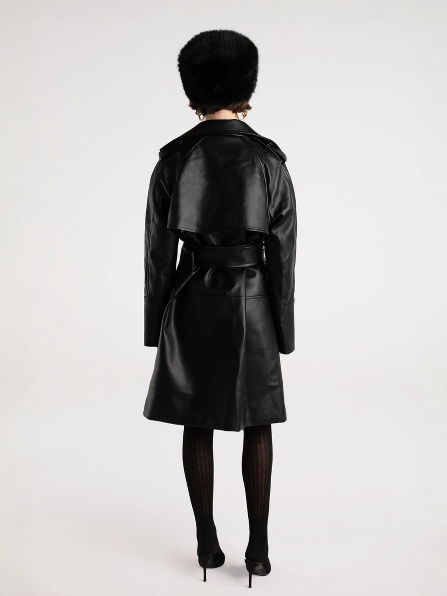 Keira Leather Trench Coat (Black) (Final Sale) - Image 5