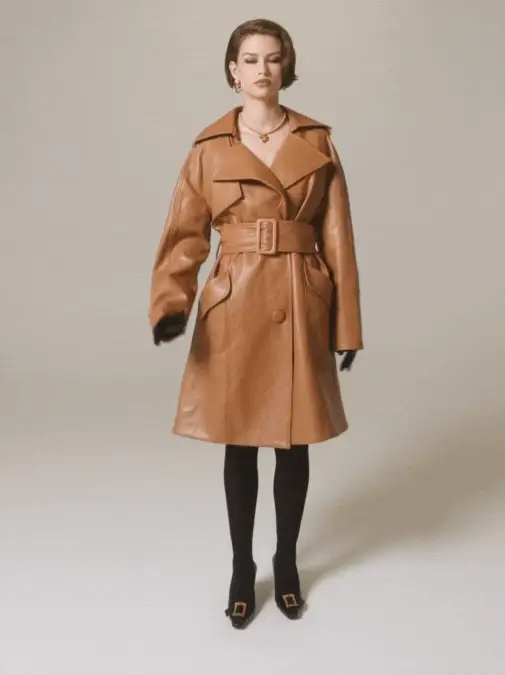 Keira Leather Trench Coat (Brown) (Final Sale) - Image 3
