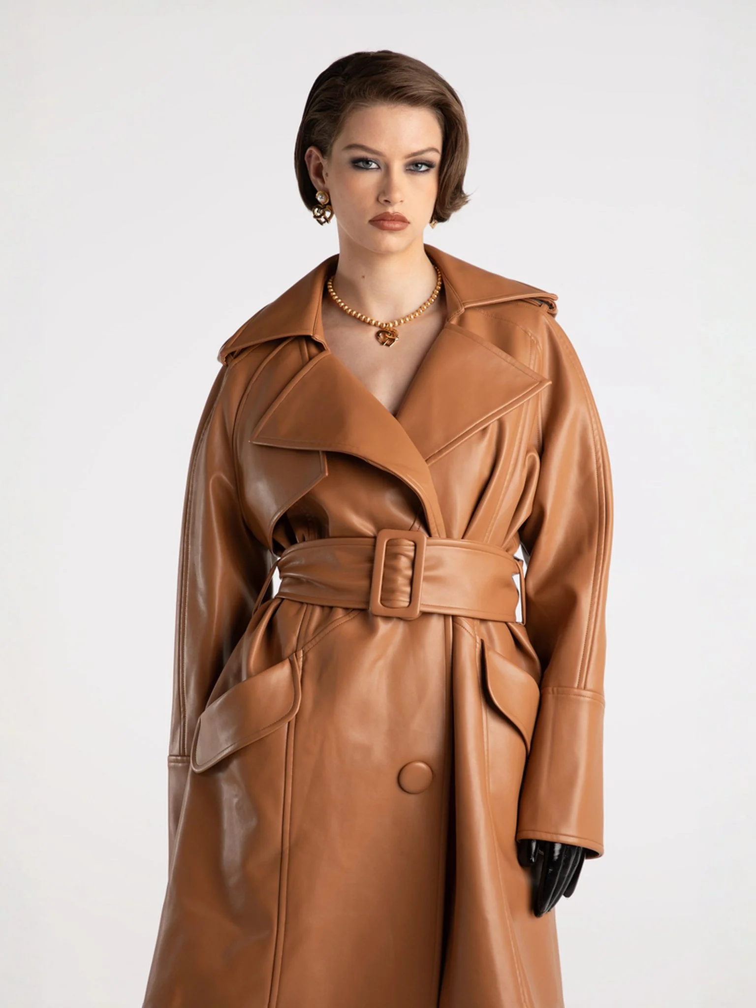 Keira Leather Trench Coat (Brown) (Final Sale) - Image 7