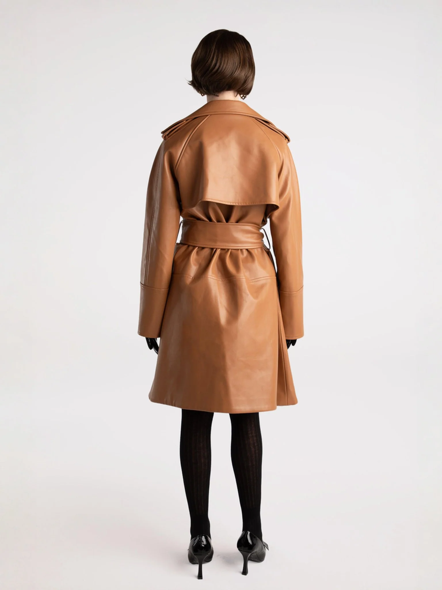 Keira Leather Trench Coat (Brown) (Final Sale) - Image 9