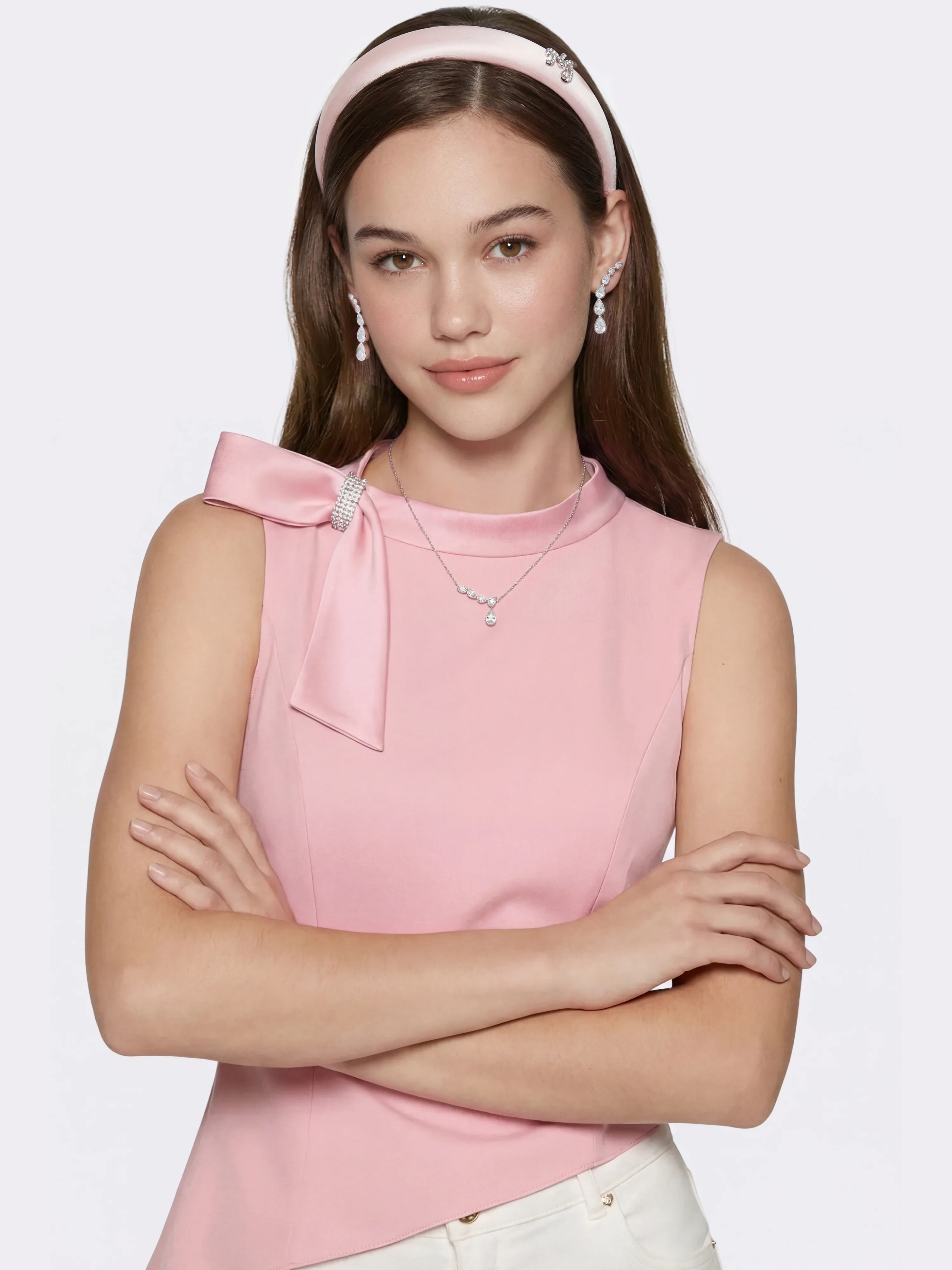 Lily Satin Bow Detail Pink Top - Image 2