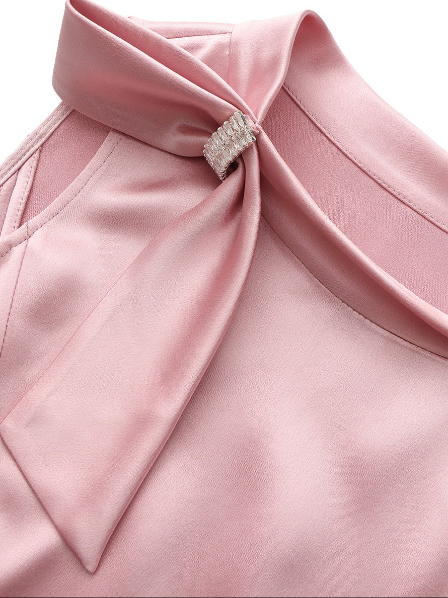 Lily Satin Bow Detail Pink Top - Image 5