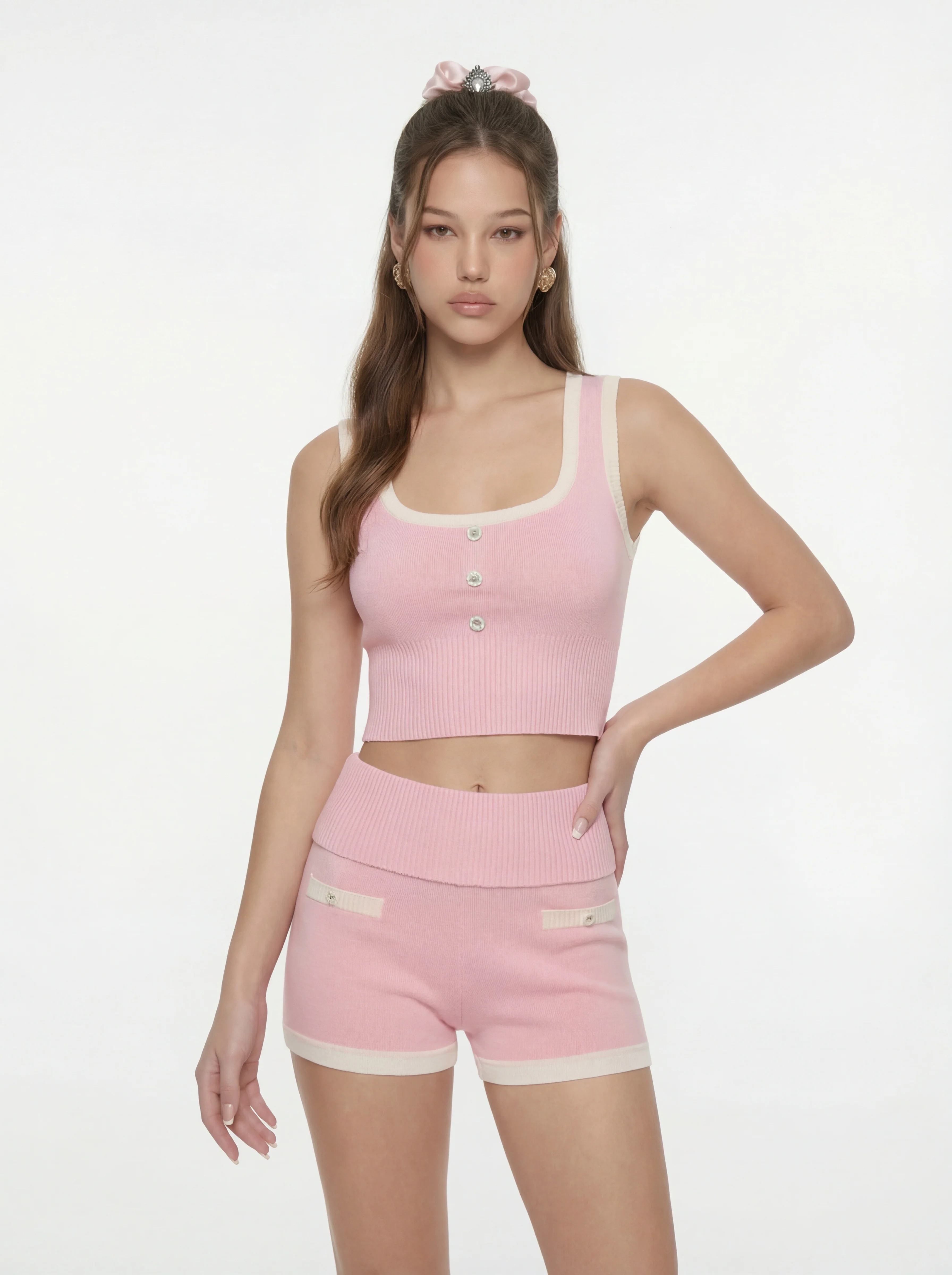Millie Contrast-Trim Pink Knit Vest