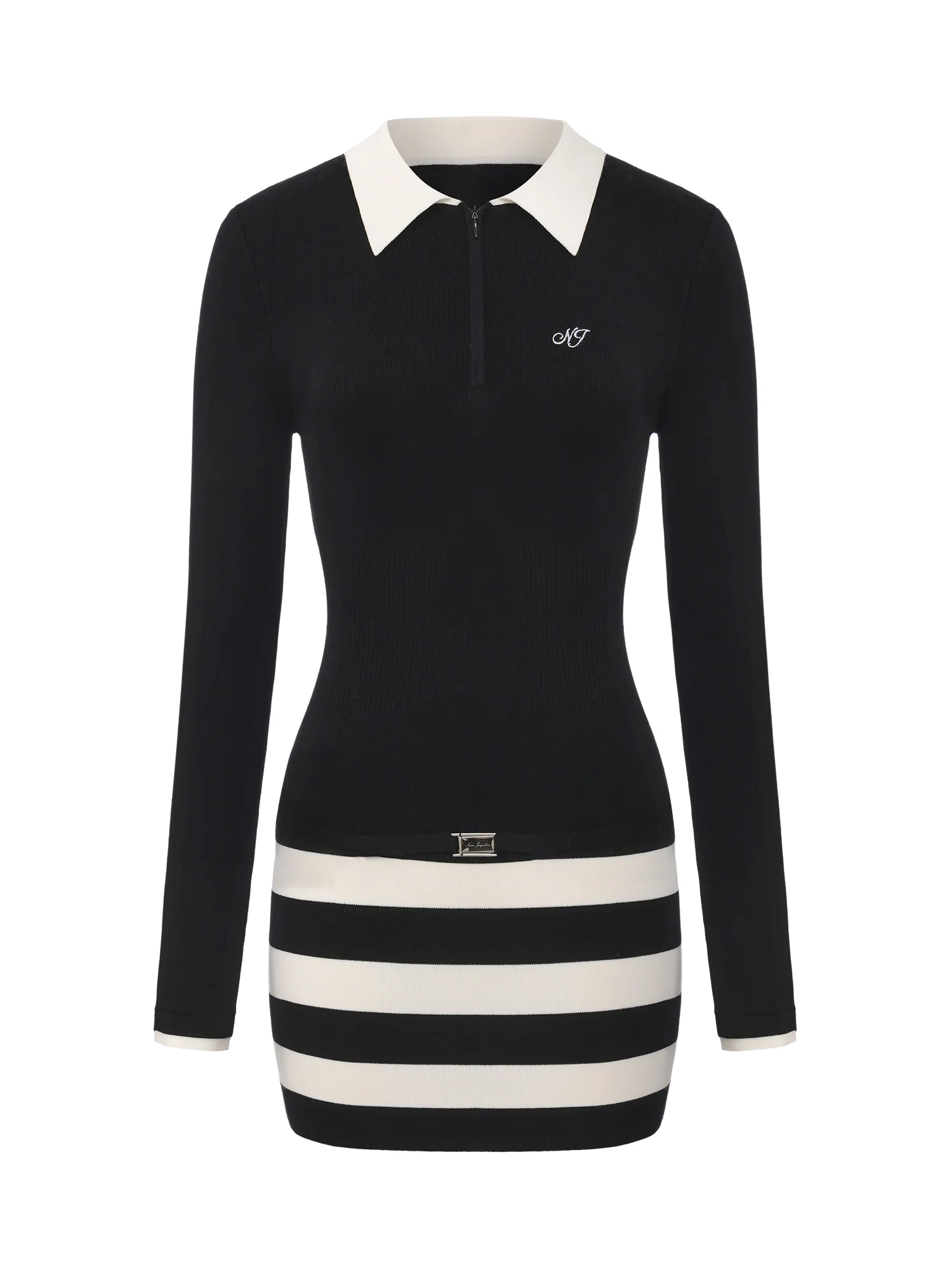 Tessa Striped Black Knit Dress - Image 10