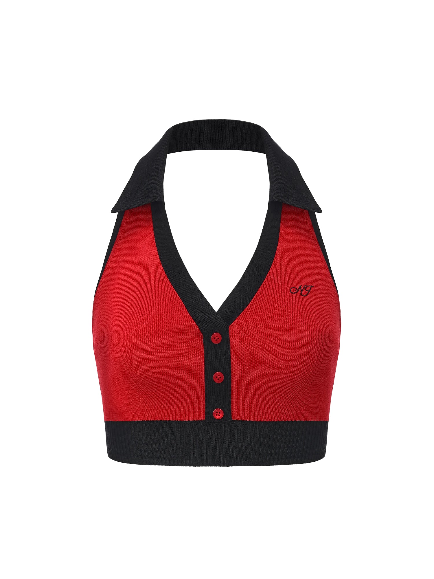 Wilhelmina Contrast Halter Knit Red Top - Image 10