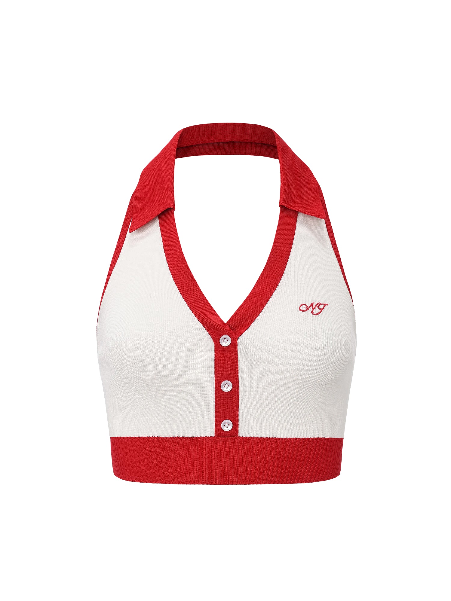 Wilhelmina Contrast Halter Knit White Top - Image 11